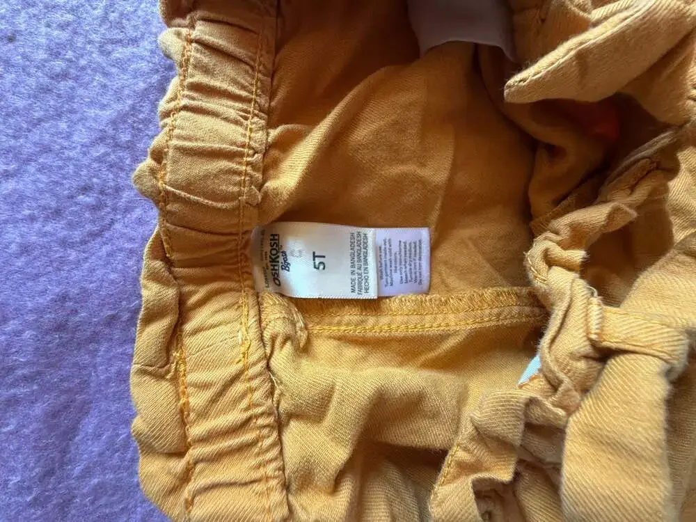 OshKosh B'gosh Girls Mustard Yellow Paperbag Waist Pants, Size 5T